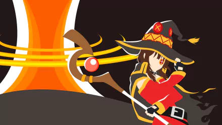 Minimalist HD PC desktop wallpaper featuring Megumin from KonoSuba, rendered in a bold, anime-style silhouette against a dark background.