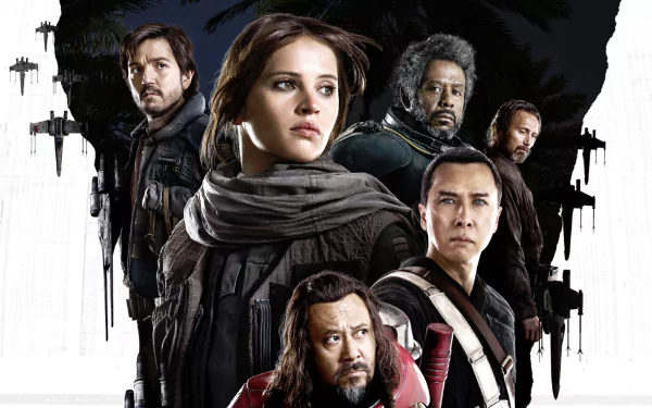 HD desktop wallpaper featuring characters from the movie Rogue One: A Star Wars Story.