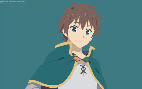 Minimalist HD wallpaper featuring Kazuma Satou from the anime KonoSuba - God’s Blessing on This Wonderful World!! showcasing a simple yet vibrant design.