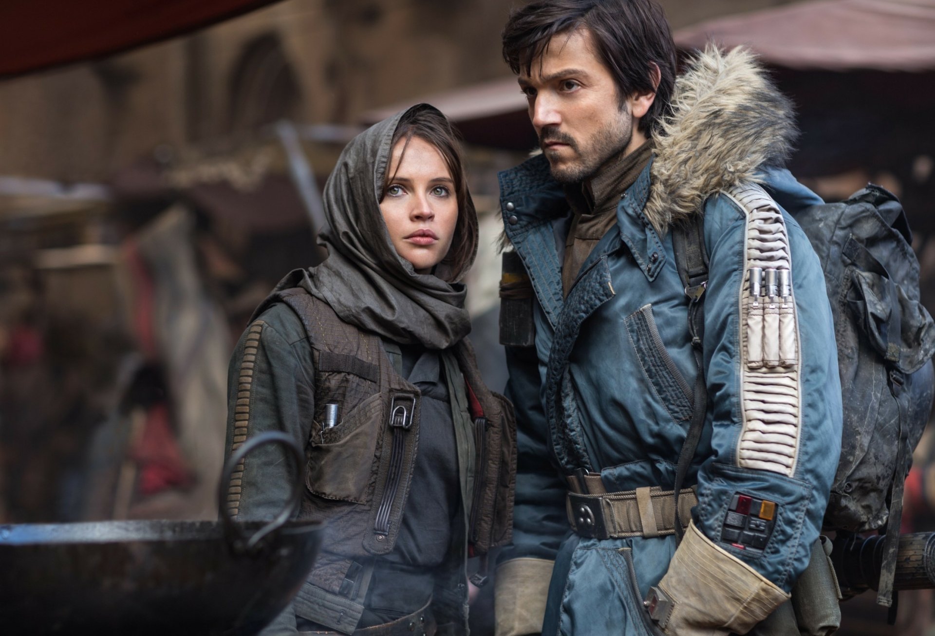 Jyn Erso, played by Felicity Jones, in a scene from Rogue One: A Star Wars Story, featured in an HD PC desktop wallpaper and background.