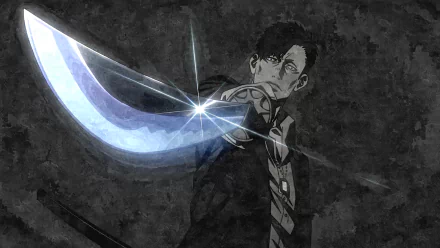 HD wallpaper featuring Nicolas Brown from the anime Gangsta., showcasing him with a determined expression and a glowing blue sword against a dark, textured background.