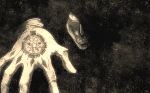 HD desktop wallpaper featuring Alucard from the anime Hellsing. The image showcases his marked hand and ominous presence against a dark background.