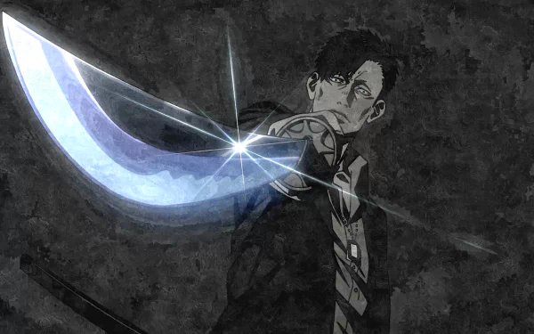 HD wallpaper featuring Nicolas Brown from the anime Gangsta., showcasing him with a determined expression and a glowing blue sword against a dark, textured background.