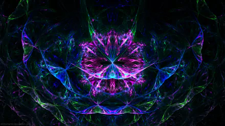 Colorful abstract fractal HD PC desktop wallpaper: vivid purple, blue and green form a symmetrical, glowing mandala-like pattern against a dark background.
