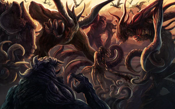 tentacle creepy horns creature fantasy warrior fantasy warrior HD Desktop Wallpaper | Background Image