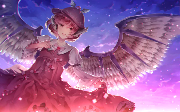 Mystia Lorelei (Touhou) anime portrait with wings spread against a starry purple sky — HD PC desktop wallpaper background