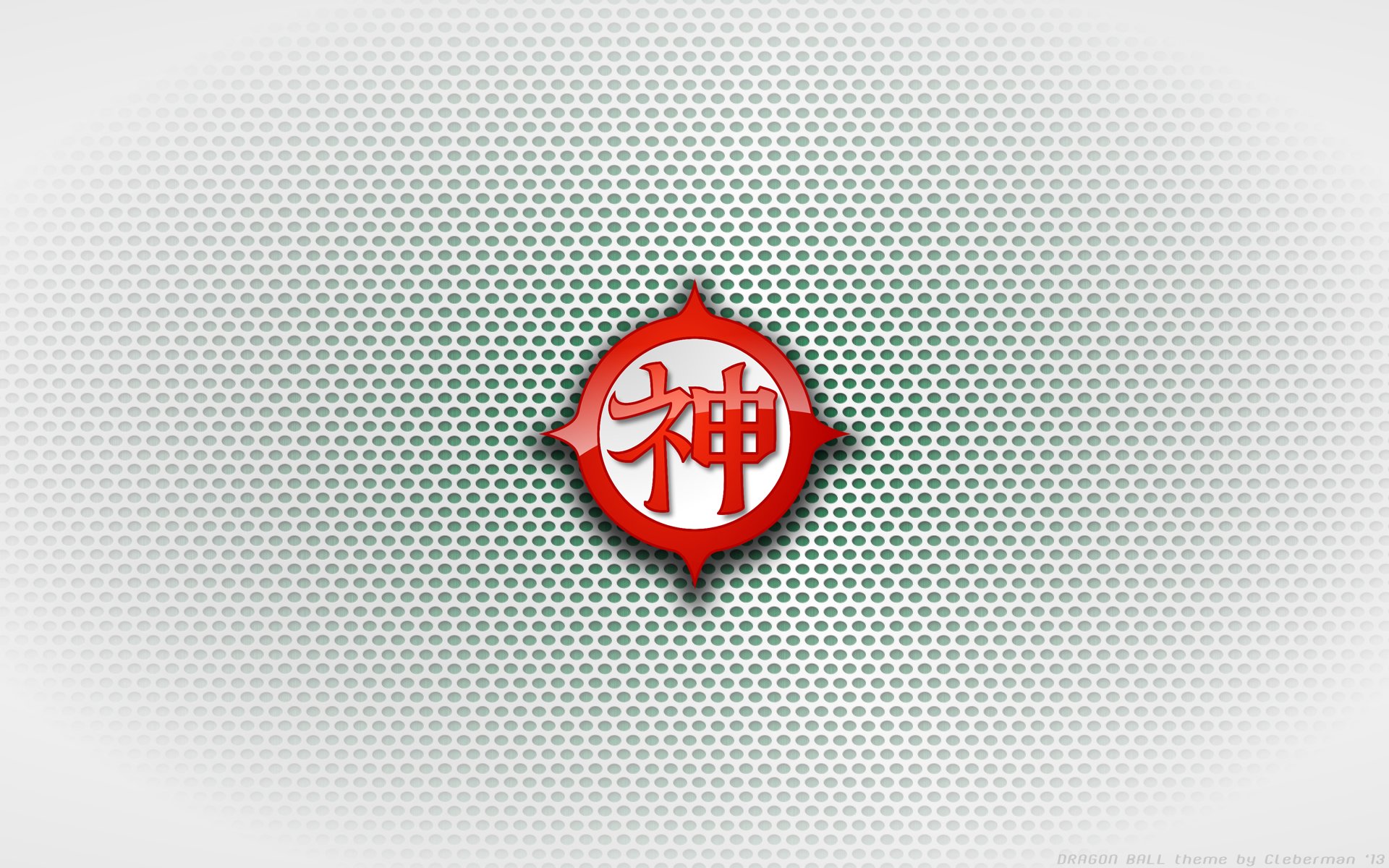HD PC desktop wallpaper featuring a Dragon Ball Z anime design with a red kanji symbol centered on a dotted white and gray gradient background.