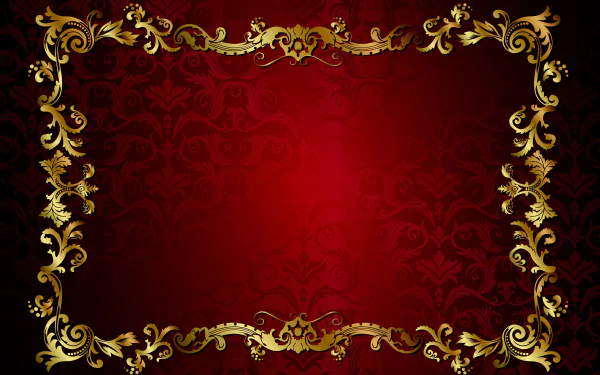 A vintage red artistic background with ornate gold floral borders, designed as a high-resolution 4K Ultra HD PC desktop wallpaper.