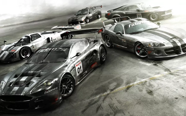 A dynamic HD wallpaper featuring sleek race cars from the video game Race Driver: Grid, showcasing a high-octane automotive atmosphere and striking graphics.