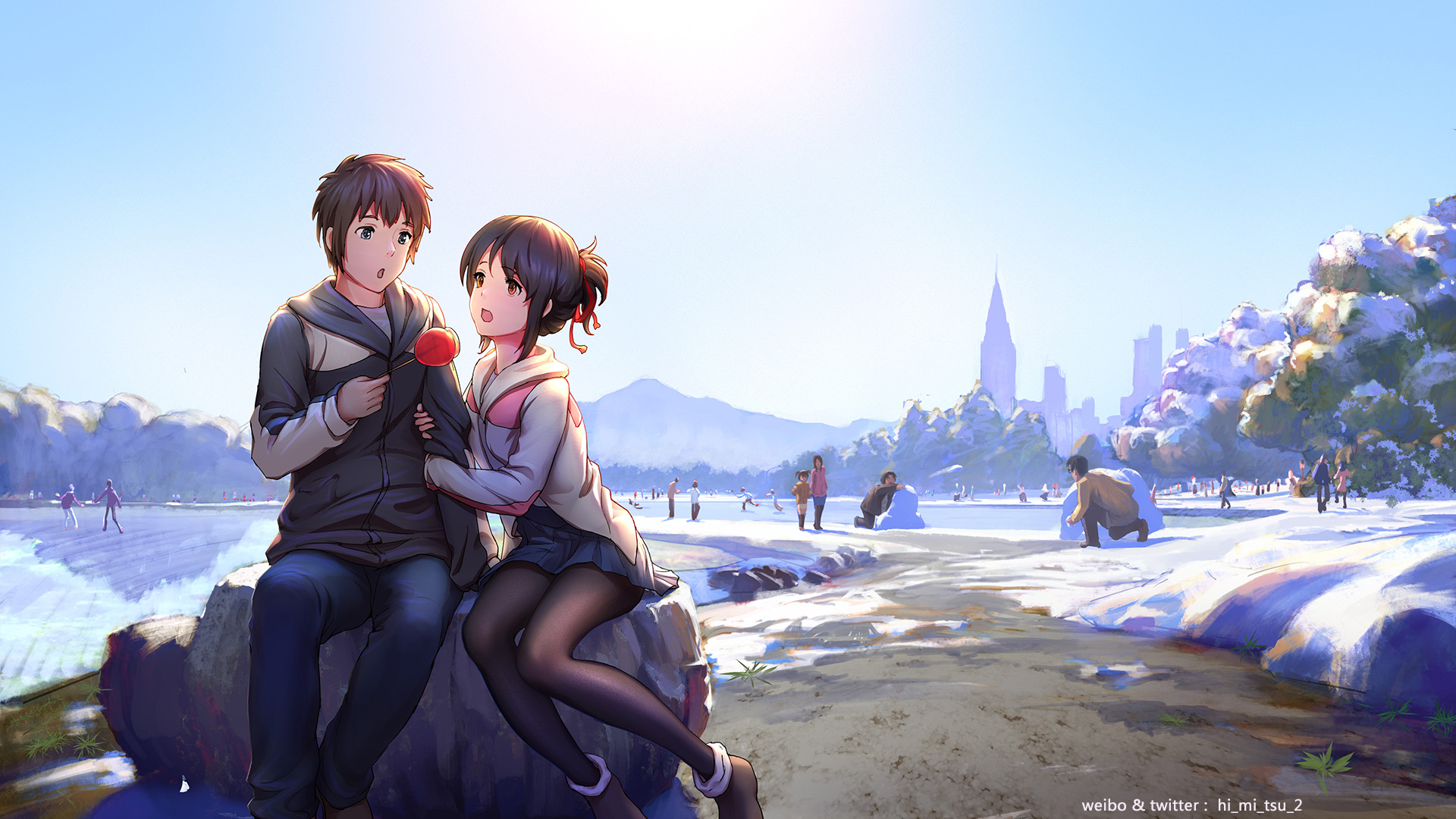 miyamizu mitsuha and tachibana taki (kimi no na wa.) drawn by