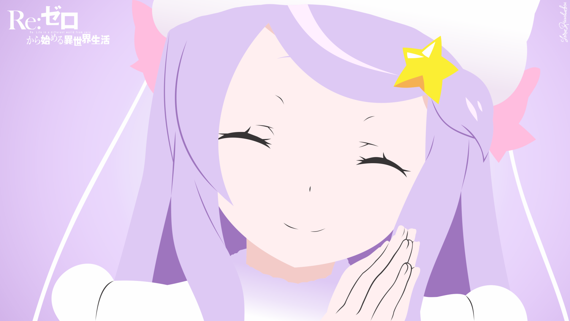 Minimalist HD PC wallpaper featuring Anastasia Hoshin from Re:Zero, showcasing soft pastel tones and simple anime-style design.