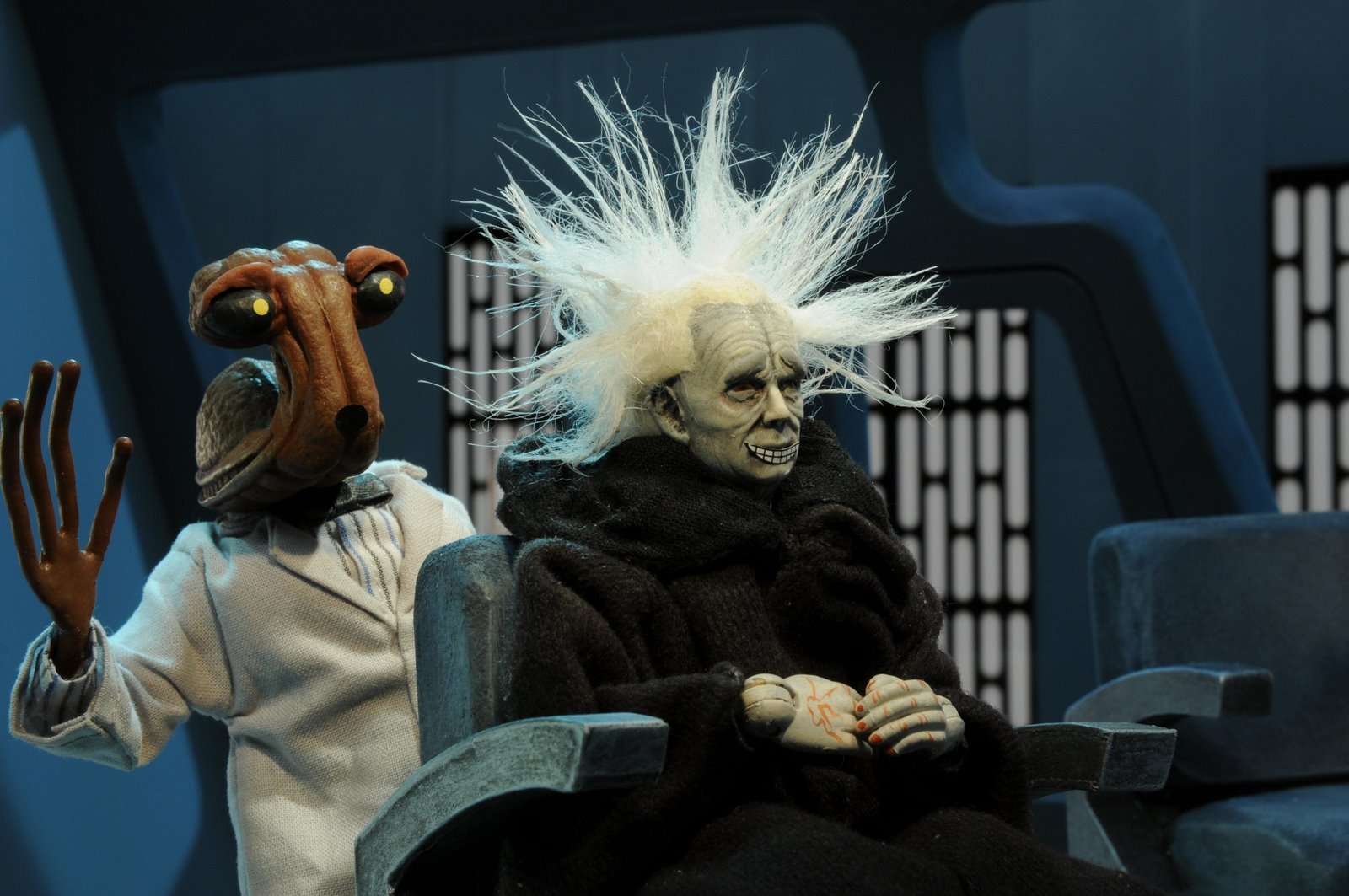 A scene from Star Wars featuring puppet characters with exaggerated features, set against a sci-fi backdrop, serves as a striking HD PC desktop wallpaper and background.