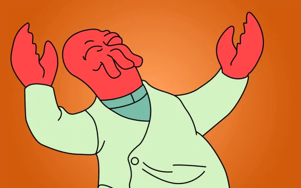 HD PC desktop wallpaper featuring Zoidberg from the TV show Futurama with an orange background.