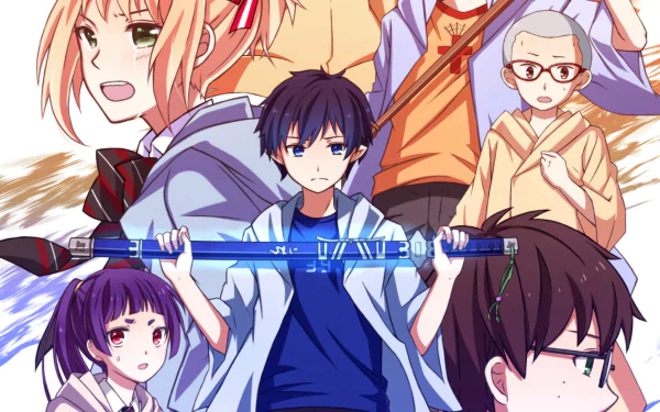 HD PC desktop wallpaper featuring Rin Okumura and other characters from the anime Blue Exorcist, showcasing vibrant colors and dynamic poses.