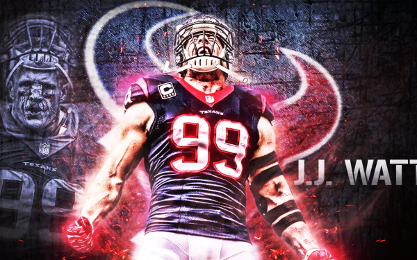 HD desktop wallpaper featuring a dynamic image of a football player with the number 99, within a dramatic, stylized background.