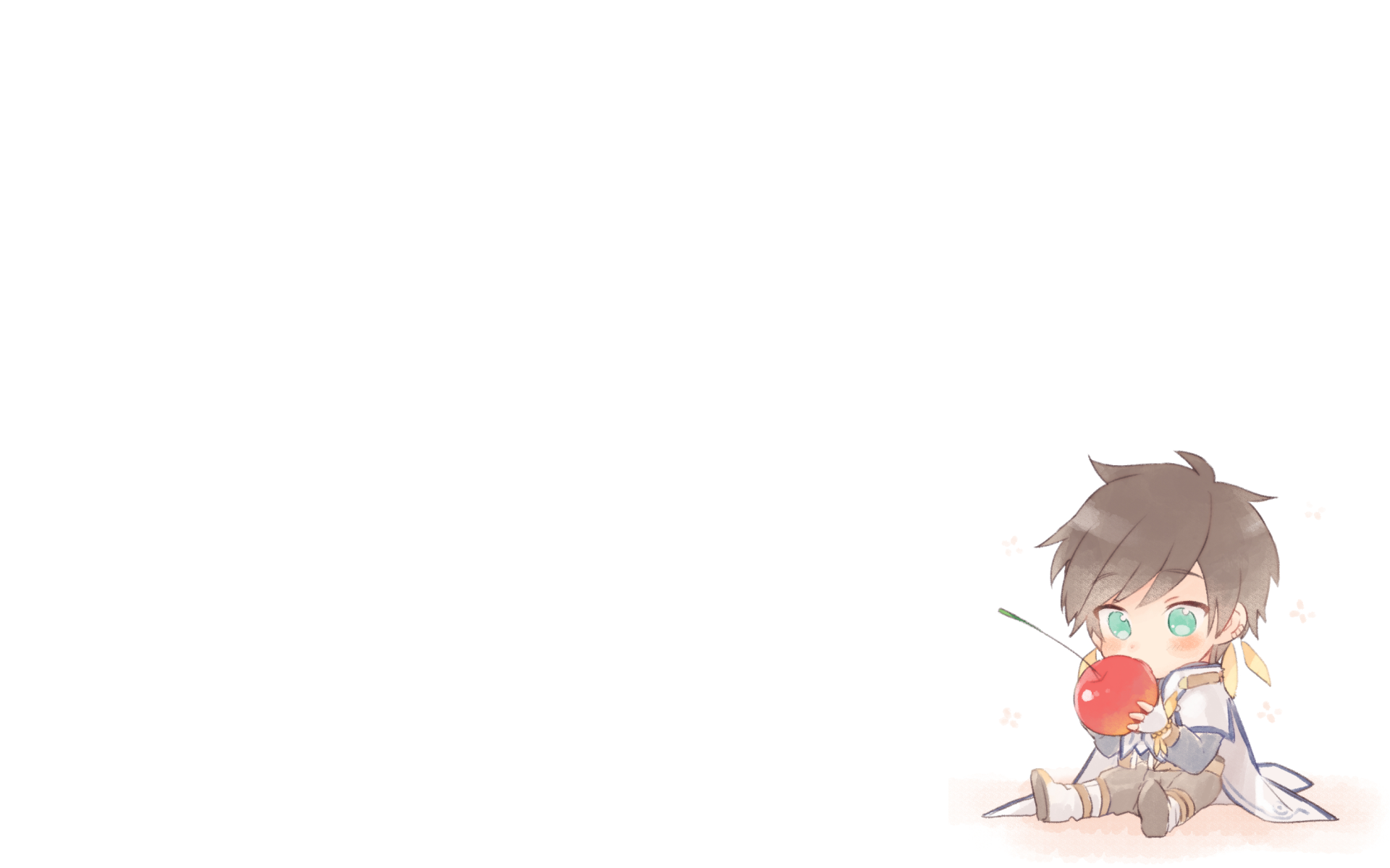 A charming anime-style illustration from Tales of Zestiria the X, featuring a character seated and playing with a red ball, set against a minimalist background.