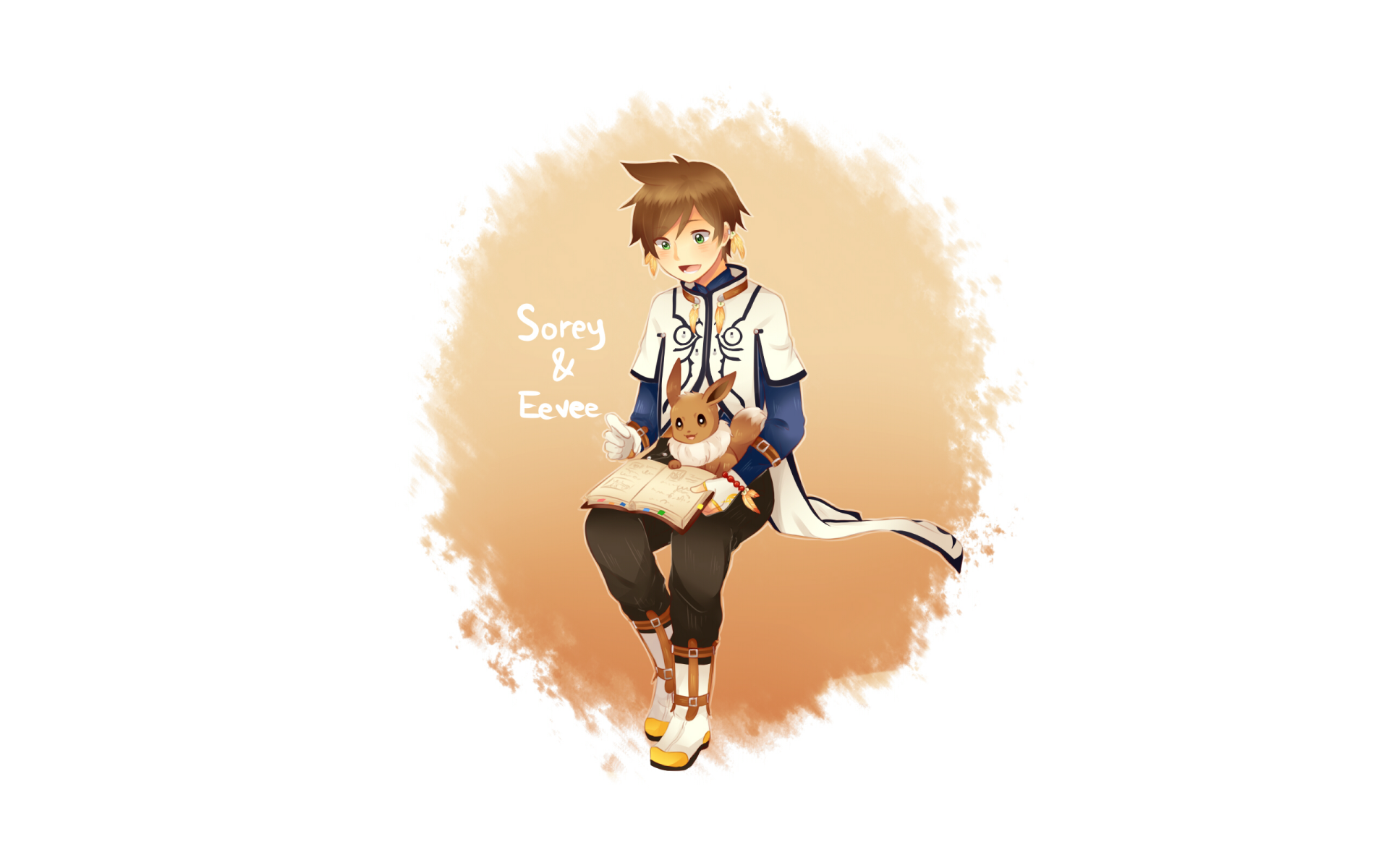 HD PC desktop wallpaper featuring an anime character from Tales of Zestiria the X holding a plush toy with a soft beige background.