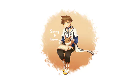 HD PC desktop wallpaper featuring an anime character from Tales of Zestiria the X holding a plush toy with a soft beige background.