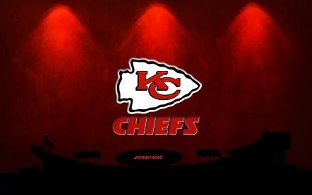 Kansas City Chiefs logo displayed prominently against a bold red backdrop, designed as a high-definition desktop wallpaper for NFL fans.