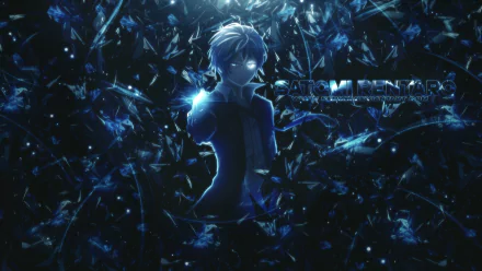 HD desktop wallpaper of Rentaro Satomi from the anime Black Bullet, featuring a dark and dramatic background with shattered glass elements.