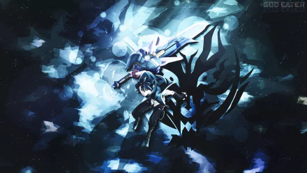 HD anime wallpaper from God Eater featuring dynamic characters in an intense action scene against a dark, abstract background.