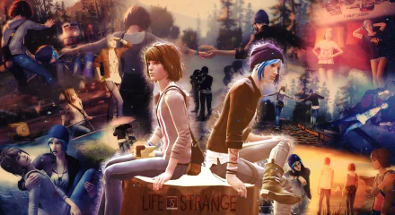 HD desktop wallpaper of Chloe Price and Max Caulfield from the video game Life Is Strange, featuring a collage of various scenes and moments from the game.