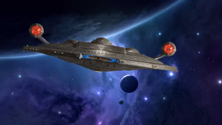 HD desktop wallpaper of the Enterprise (NX-01) from the TV show Star Trek: Enterprise, set against a vibrant cosmic backdrop.