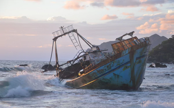  Shipwreck on a beach in Greece