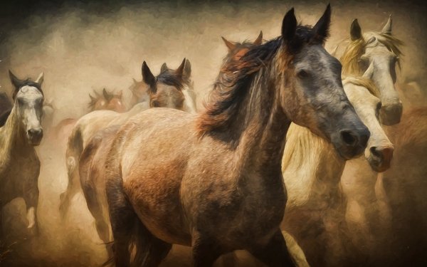 Animal Horse Running Oil Painting Painting HD Wallpaper | Background Image