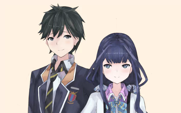 HD wallpaper featuring Masamune Makabe and Aki Adagaki from the anime Masamune-kun's Revenge, both dressed in school uniforms, standing side by side with a neutral background.