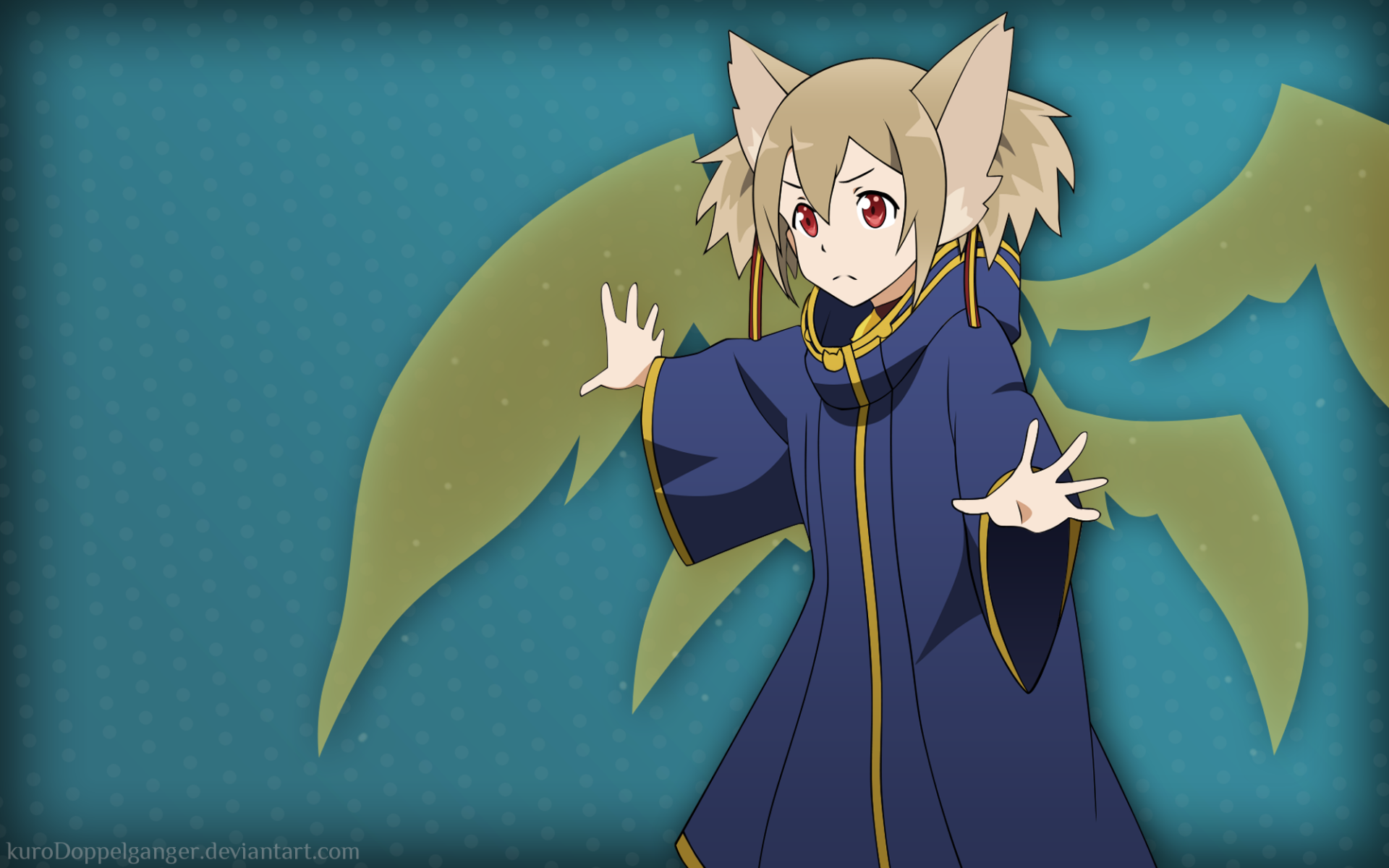 Silica from Sword Art Online in a blue robe with green wing-like cape, anime HD PC desktop wallpaper and background.