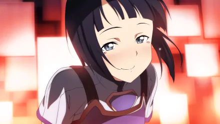 HD anime wallpaper featuring Sachi from Sword Art Online with a warm, glowing red and orange pixelated background.