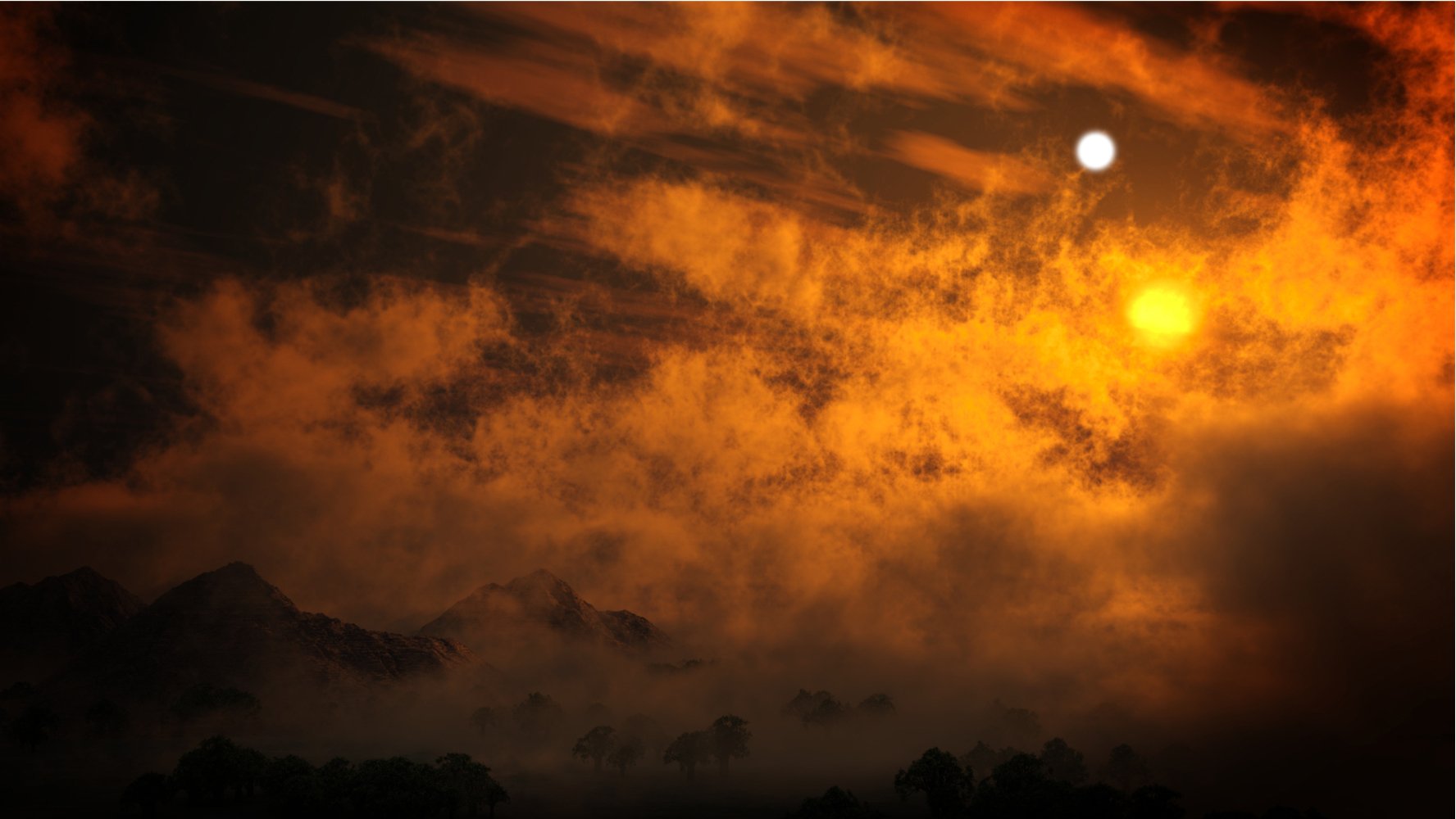 Download CGI 3D Sunset Yellow Orange (Color) Mountain Cloud Sun Star Anime Sky Anime Sunset Yellow Anime Sky Anime Orange Anime Wallpaper by Y-K