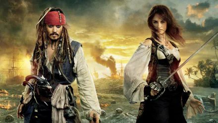 Penelope Cruz Angelica Teach Johnny Depp Jack Sparrow movie Pirates of the Caribbean: On Stranger Tides HD Desktop Wallpaper | Background Image