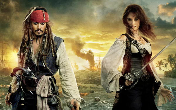 Penelope Cruz Angelica Teach Johnny Depp Jack Sparrow movie Pirates of the Caribbean: On Stranger Tides HD Desktop Wallpaper | Background Image