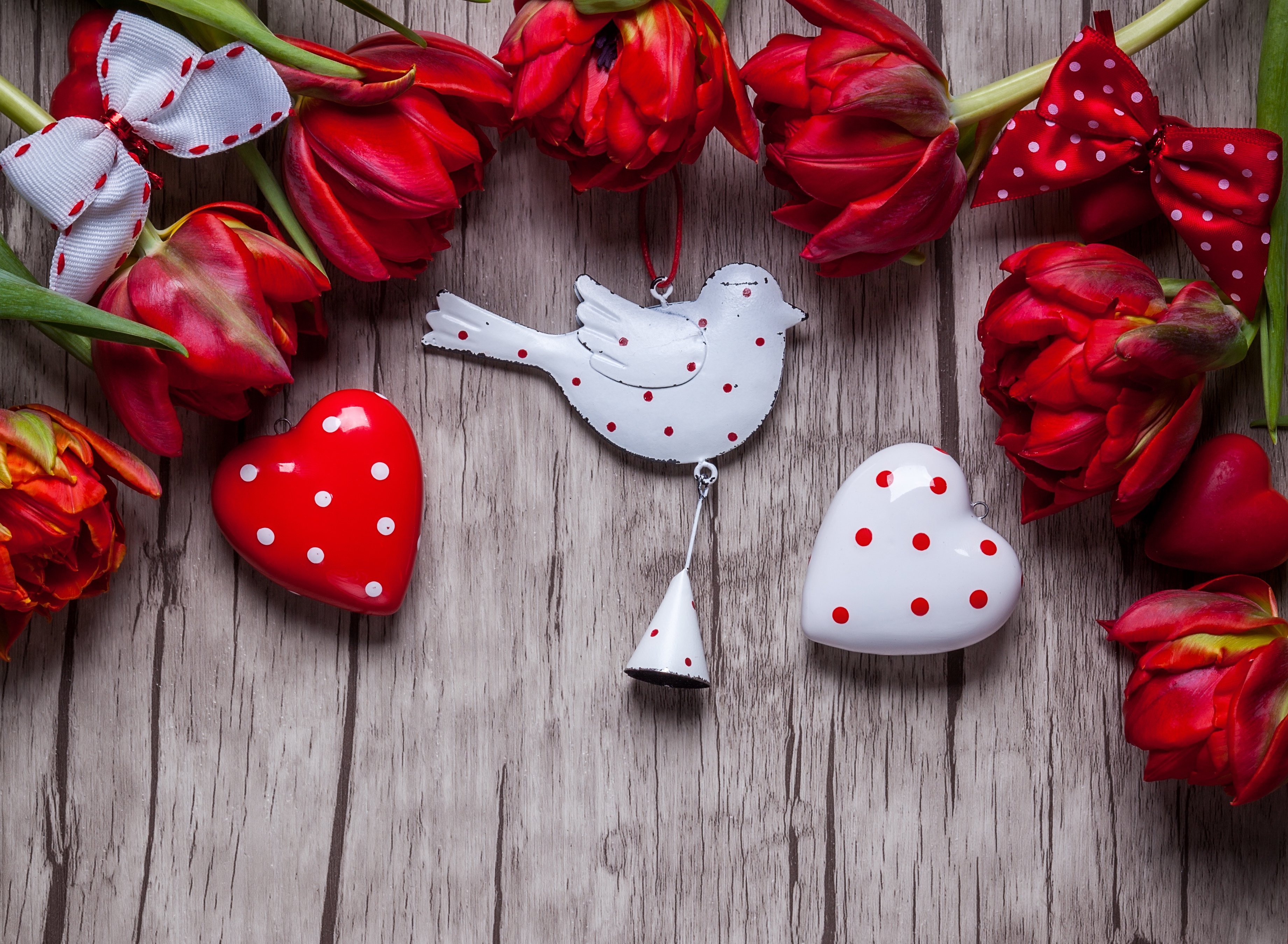 Download Red Flower Bird Heart Tulip Holiday Valentine's Day HD Wallpaper