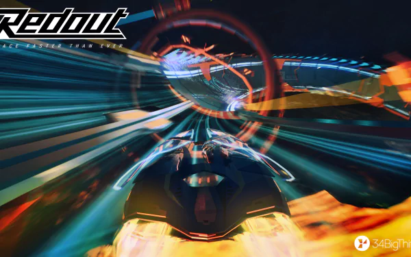 HD wallpaper from Redout: Enhanced Edition featuring high-speed futuristic racing with motion blur and vibrant neon colors.