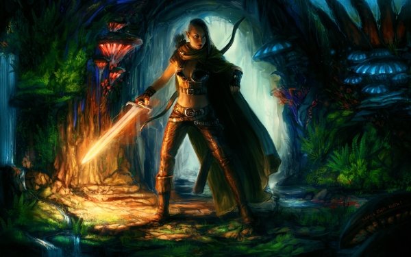 Fantasy Women Warrior Woman Warrior Elf Sword Magic HD Wallpaper | Background Image