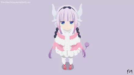 An HD desktop wallpaper featuring Kanna Kamui from the anime Miss Kobayashi's Dragon Maid. The character stands adorably in the center with a soft purple background.
