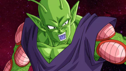 Piccolo from Dragon Ball Z: Resurrection of F roaring against a red starry space, vivid green skin and purple cloak — HD anime PC desktop wallpaper and background.