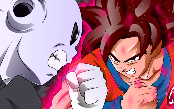 HD desktop wallpaper featuring Jiren and Goku from Dragon Ball Super facing off intensely in an anime-style artwork.