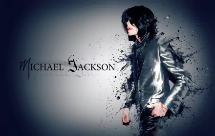 HD desktop wallpaper featuring Michael Jackson in a silver jacket, set against a dark and artistic background with his name elegantly written beside him.