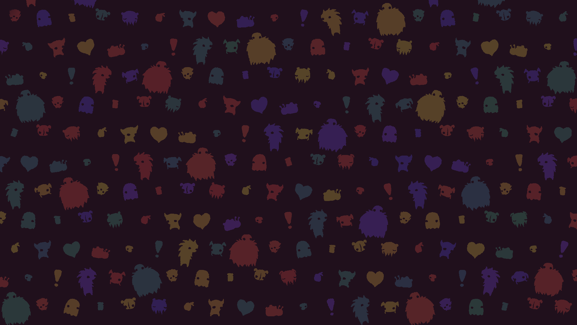 HD desktop wallpaper from the game GoNNER, featuring a pattern of colorful, abstract creature silhouettes on a dark background.