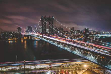 city light USA New York bridge night man made Manhattan Bridge HD Desktop Wallpaper | Background Image
