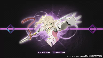 HD PC desktop wallpaper featuring Alisha Diphda from the anime Tales of Zestiria the X, depicted in dynamic action with glowing magical effects on a dark background.