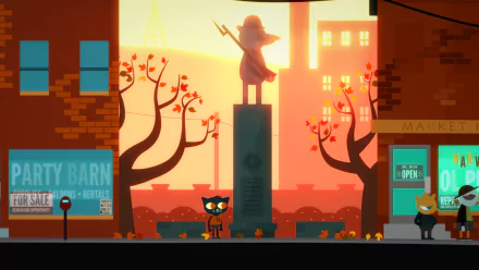HD wallpaper depicting a colorful scene from the game Night in the Woods, featuring autumn vibes and character silhouettes.