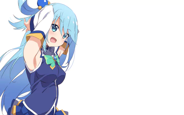 Aqua from KonoSuba anime, featured in a vibrant 4K Ultra HD PC desktop wallpaper for KonoSuba - God’s blessing on this wonderful world!!.