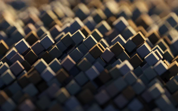HD abstract desktop wallpaper featuring a dense arrangement of dark cubes in a textured, illuminated pattern.