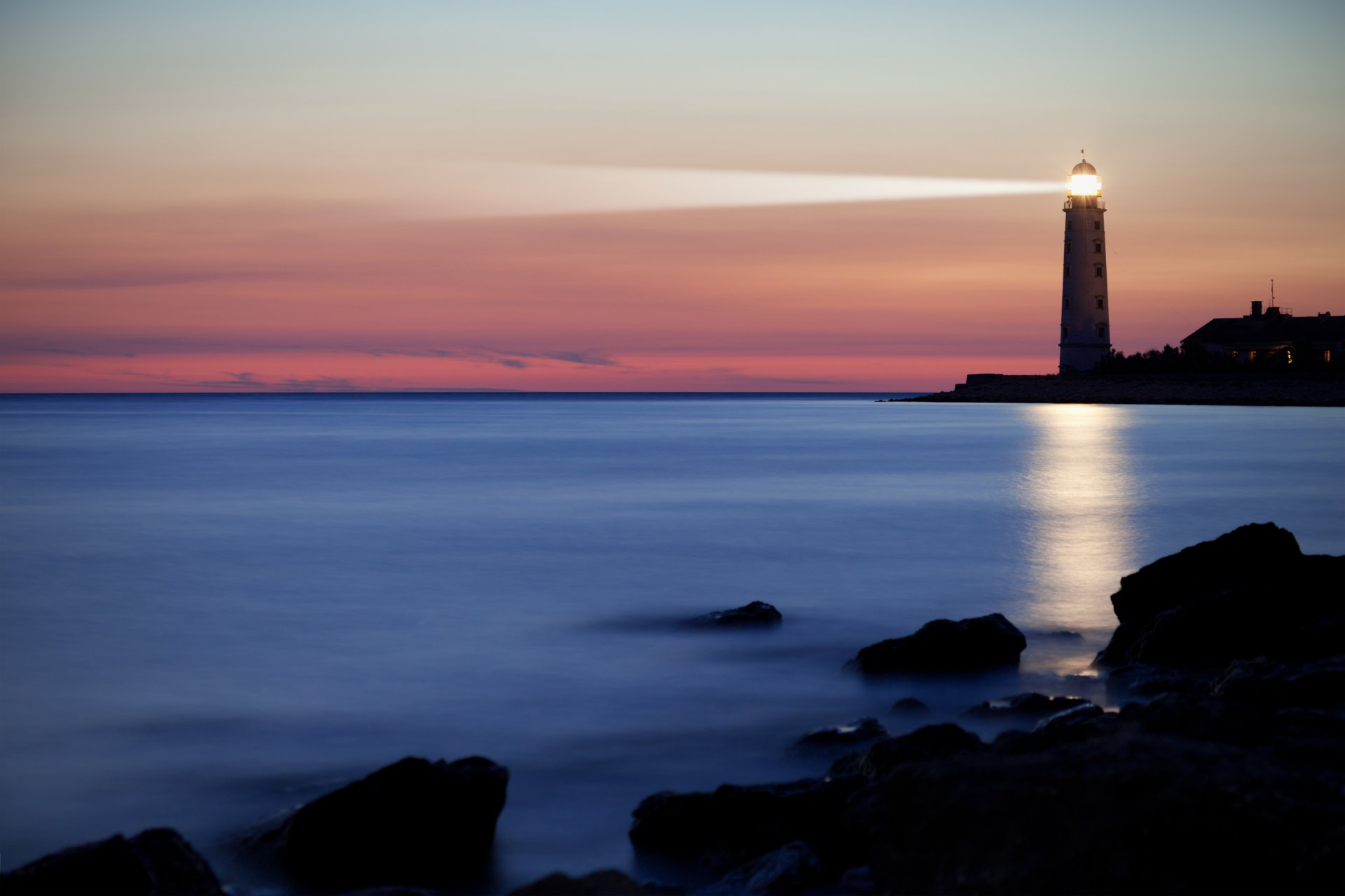 Download Light Horizon Ocean Night Building Man Made Lighthouse 4k ...