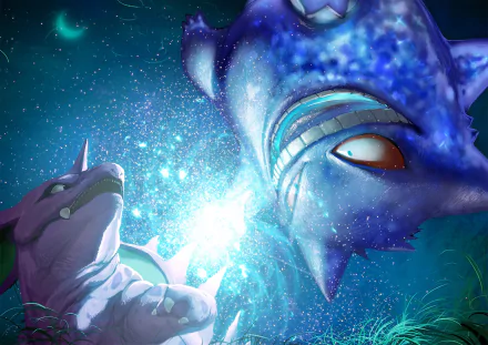 HD desktop wallpaper featuring a dynamic battle scene between Pokémon Nidorino and Gengar, embedded in a video game context with vivid colors and intense action.